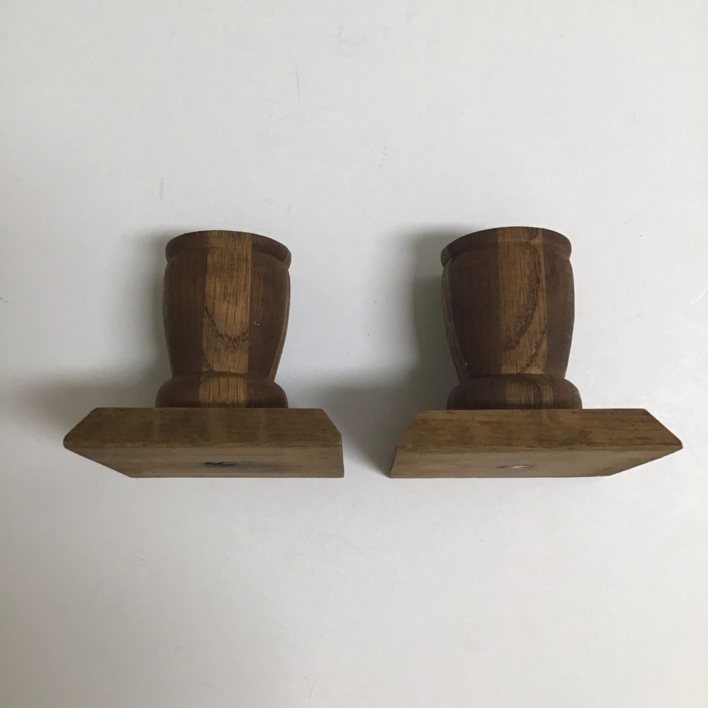 Vintage Folk Art Rustic Pair Small Solid Wood Candlestick Holders 3โ Primitive - Picture 9 of 16